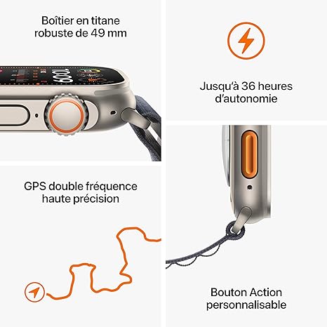 Apple Watch Ultra 2 (49 mm GPS + Cellular) Smartwatch avec boîtier en Titane Robuste et Bracelet Océan Orange. Taille S/M